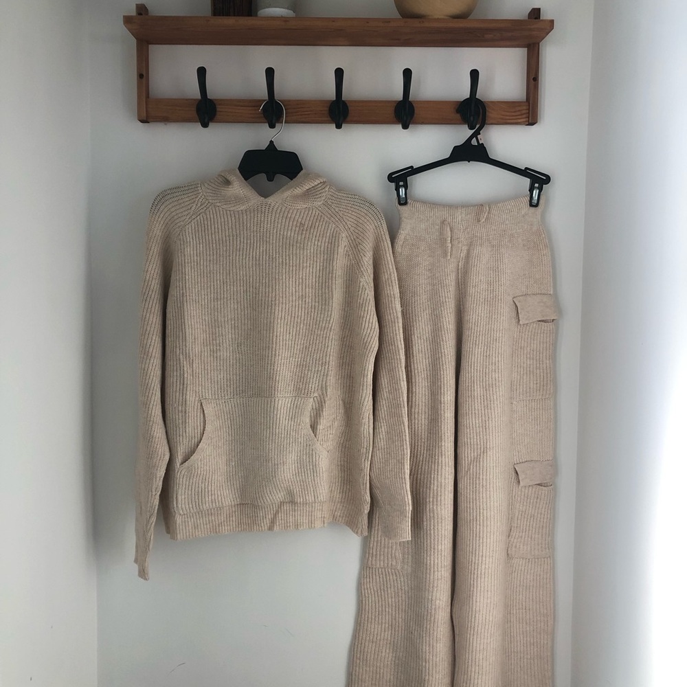 Cozy Beige Knit Hoodie and Pants Set